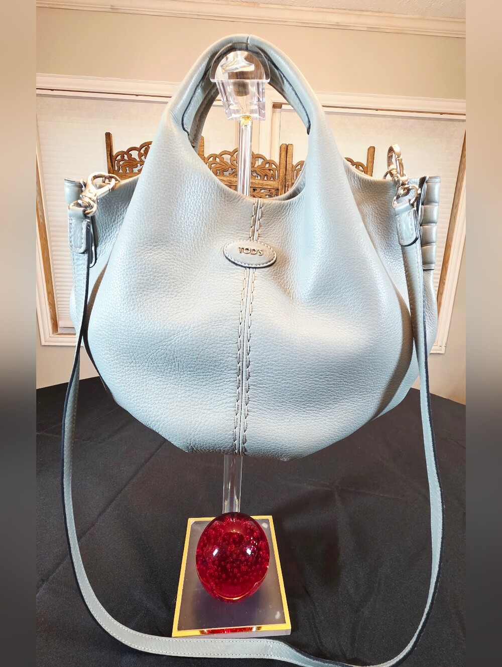 Tod's Pale Blue Pebbled Leather Hobo Shoulder Bag